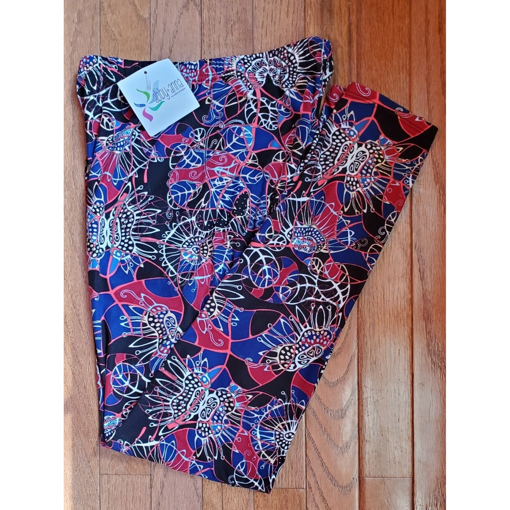 Abby + Anna Abstract Floral Print Leggings Black White Red O/S Fits Most NWT